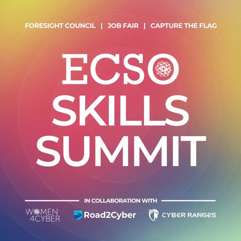 Logo of the ECSO Skills Summit event plus logos of related organisations