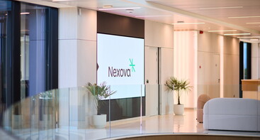 Reception area with large screen at the Nexova Cyber Centre of Excellence