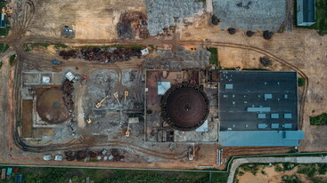 Aerial photo of nuclear power plant being decommissioned