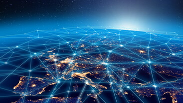 Europe seen from space with overlay of connecting lines representing communications